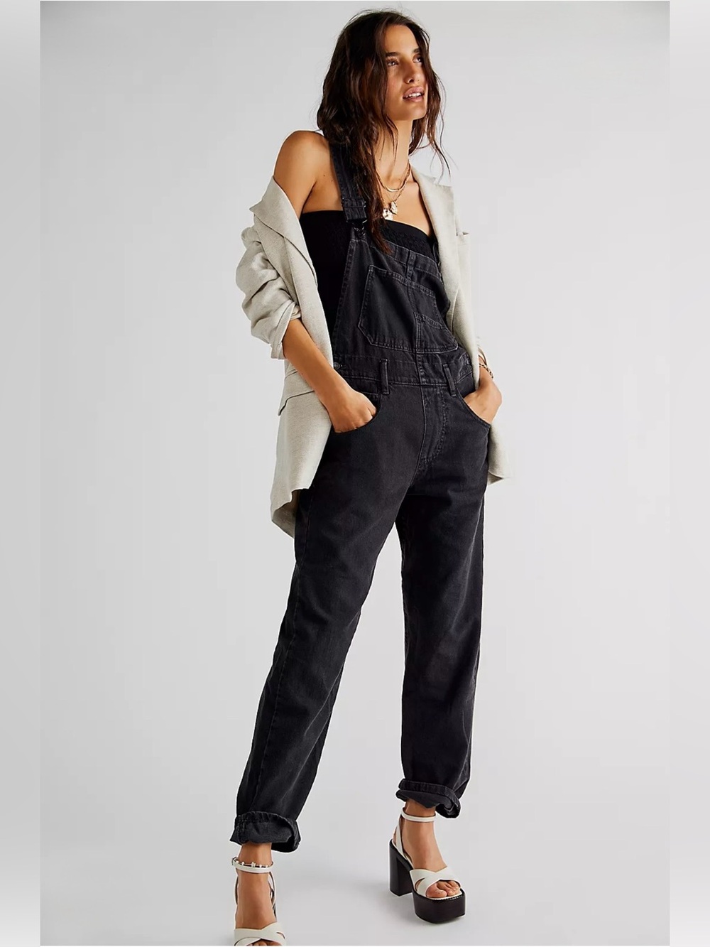 Free People We The Free Ziggy Black Denim Overalls XS